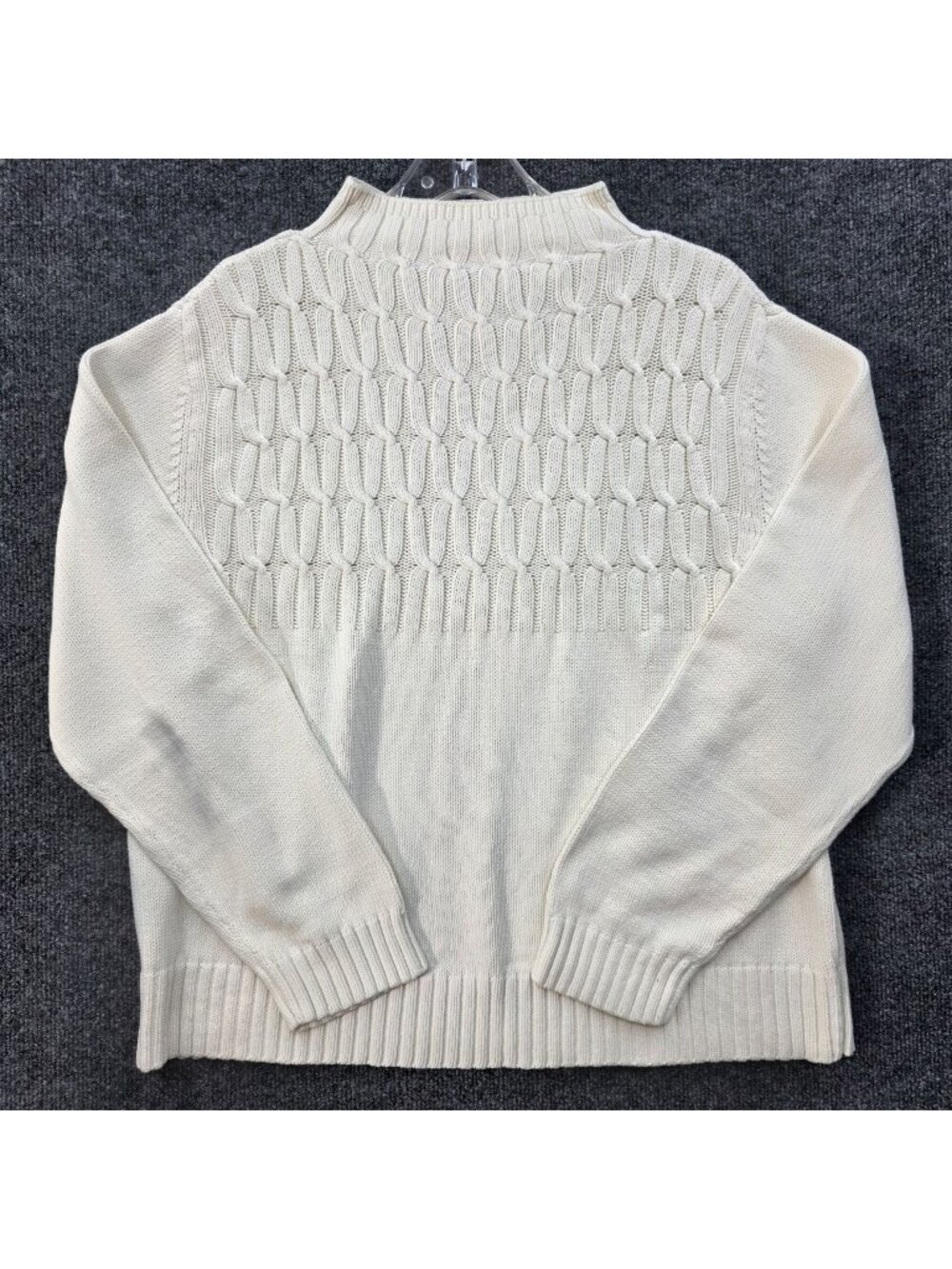 Liz Claiborne Cable Knit Mock Neck Sweater XL White Preppy Fisherman Cottagecore